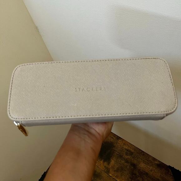 Stackers Taupe Faux Leather 2 Zipper Compartments Cosmetic Makeup Travel Bag - Picture 4 of 11